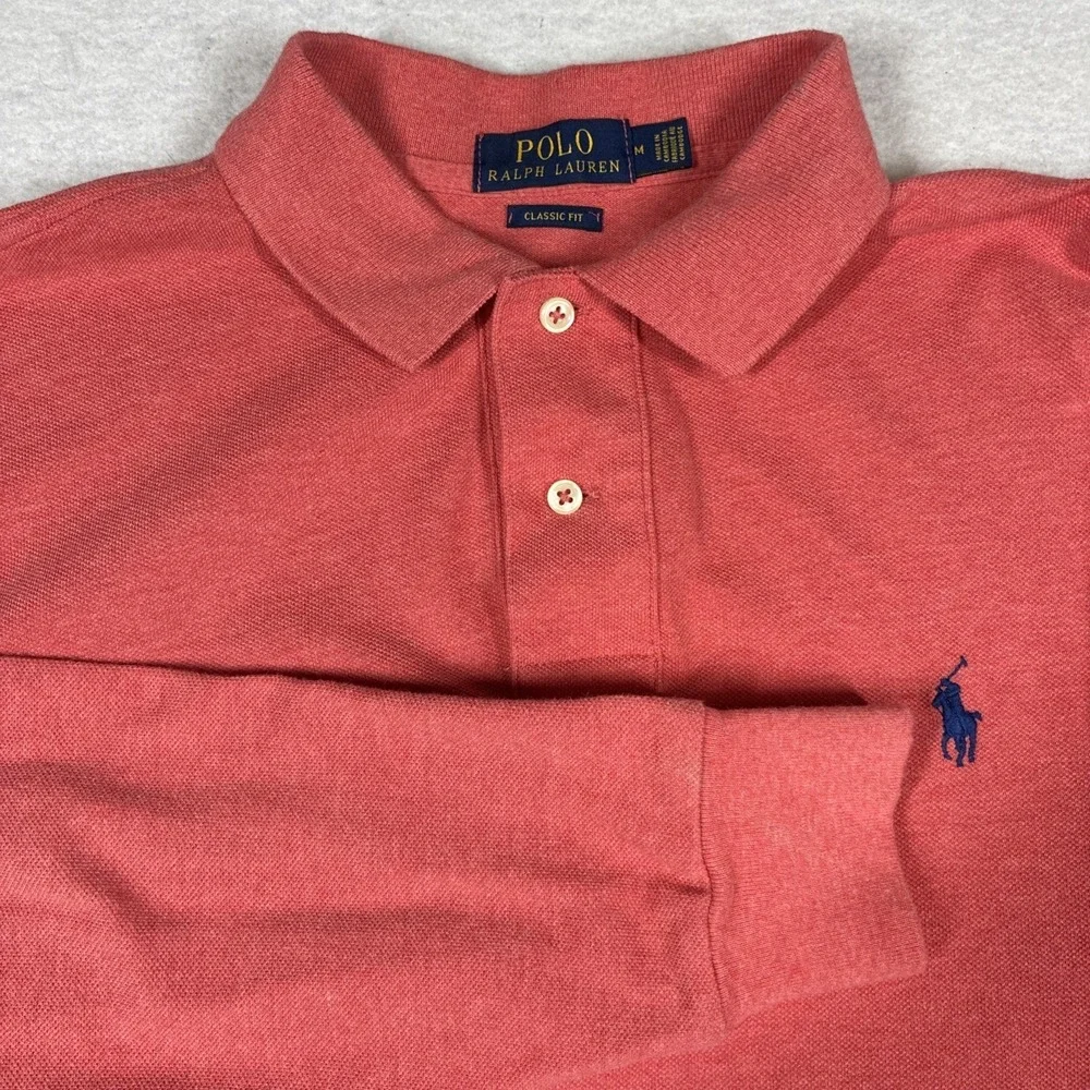 Polo Ralph Lauren Polo Shirt Mens M Medium Coral Long Sleeve Classic Fit Preppy